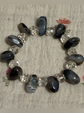 Agate and Clear Bead Stretch Bracelet